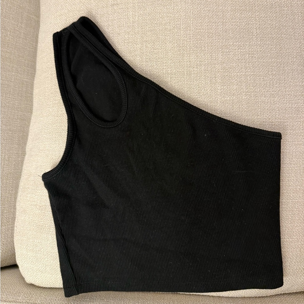 Black One Shoulder Top with Cutout Detail